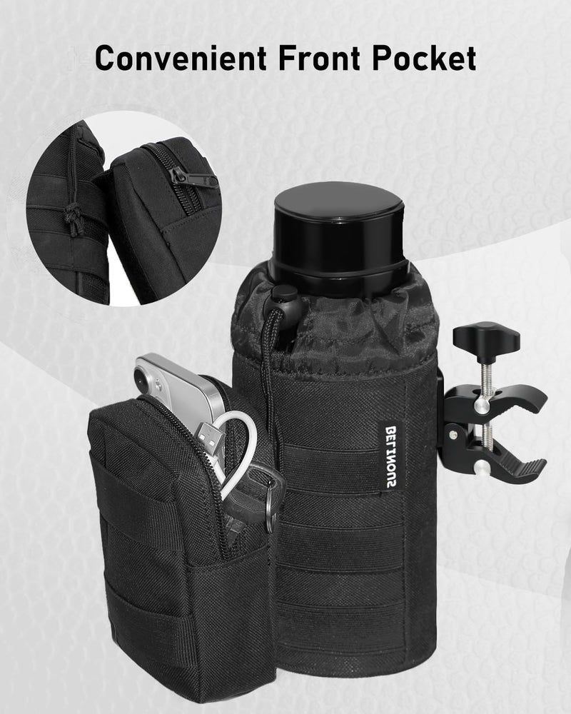BELINOUS Motorcycle Cup Holder, 32OZ Motorcycle Drink Holder, Water Bottle Holder with Front Pocket, ATV Cup Holder with 0.75"-1.5" Clamp for Motorcycle, ATV, Wheelchair, Bike (Black) - Image 3
